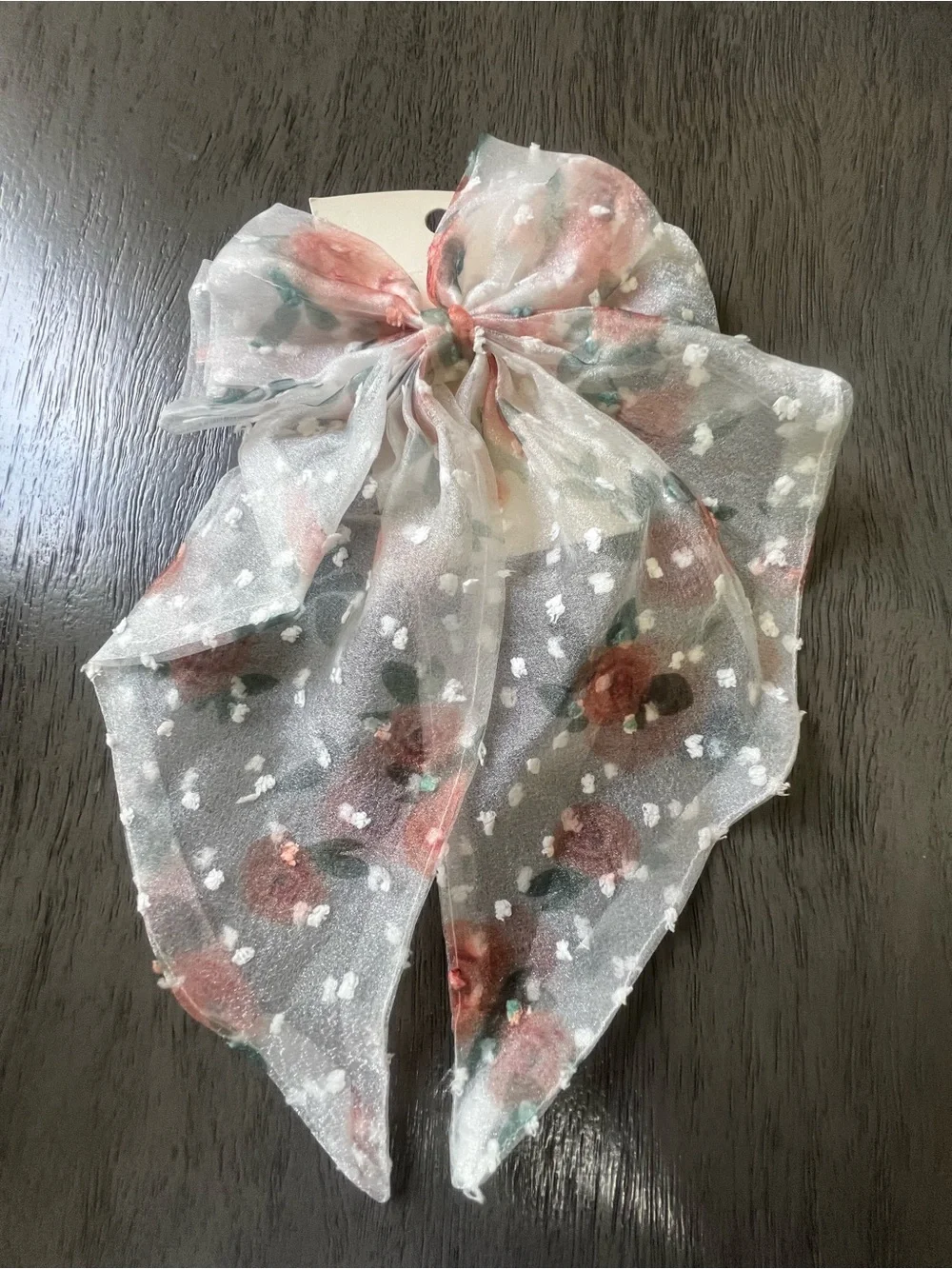 Embroidered tulle hair bow